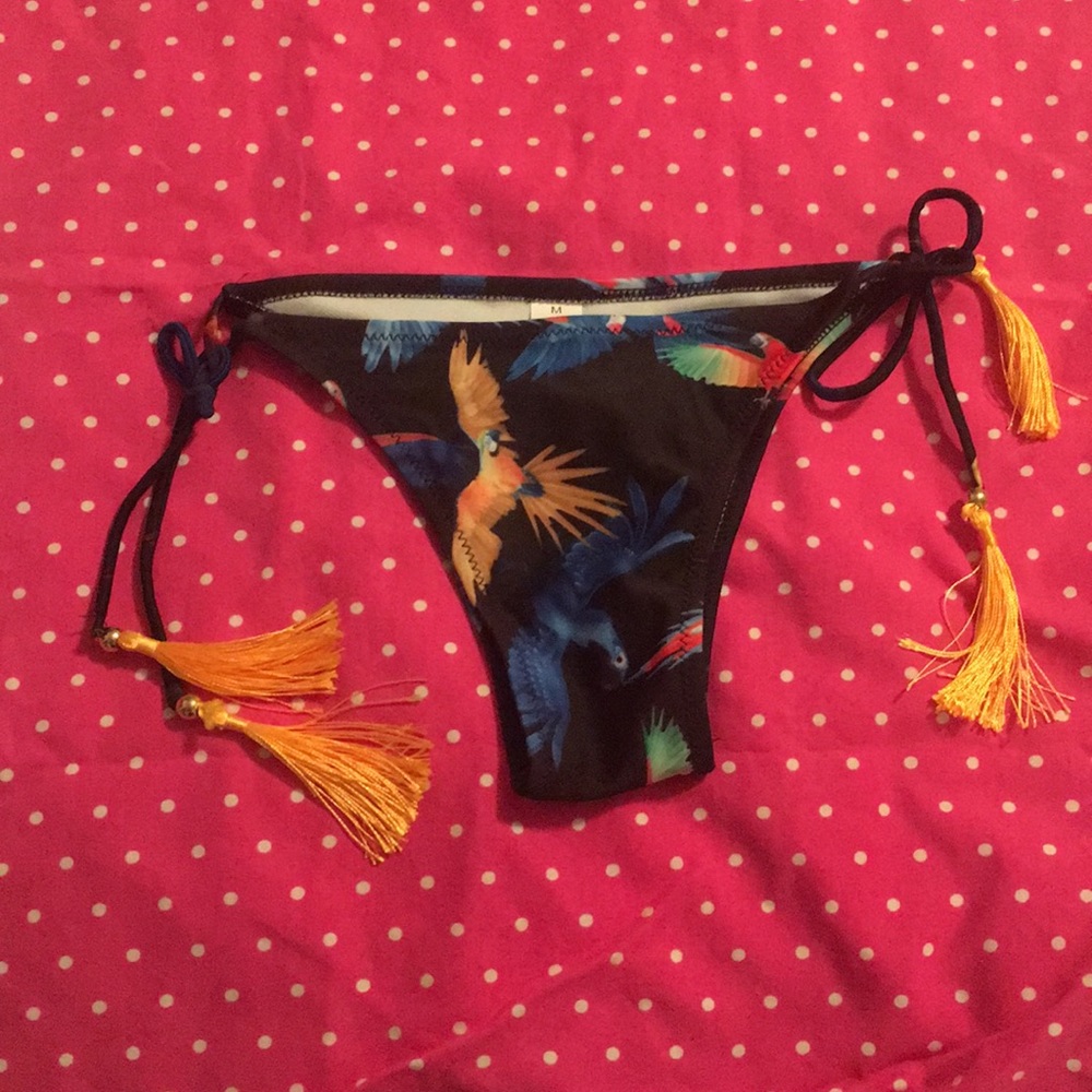 👙 Cute Parrot Pattern Bikini Bottom with Tassels!